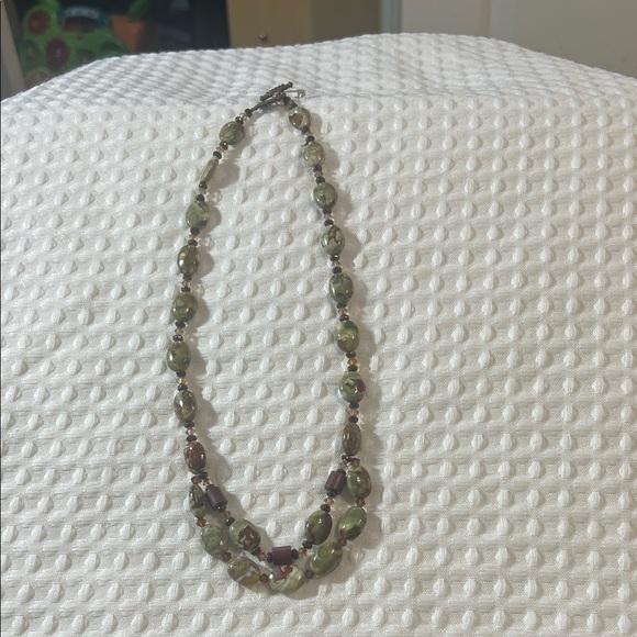 Vintage Beaded Necklace and Earrings - Green and Brown Tones - Picture 2 of 8